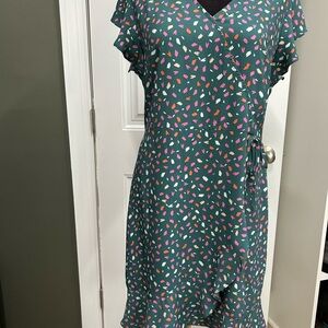 LOFT Blue Ruffled Wrap Sundress